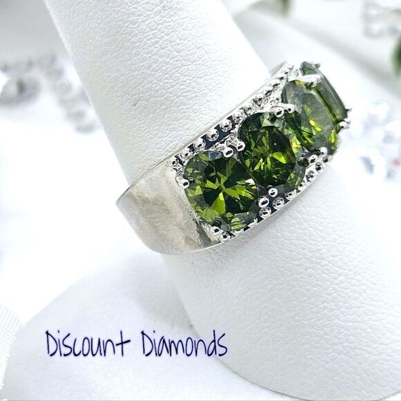 Natural Olive Green Peridot Ring 925 Silver - Women's - Picture 4 of 9